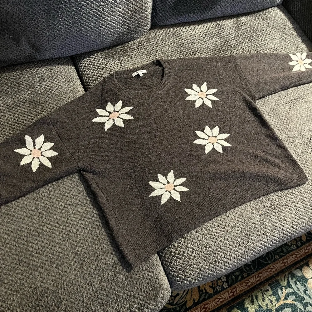 Madewell Charcoal Gray Sweater with Floral Accents - Picture 2 of 4